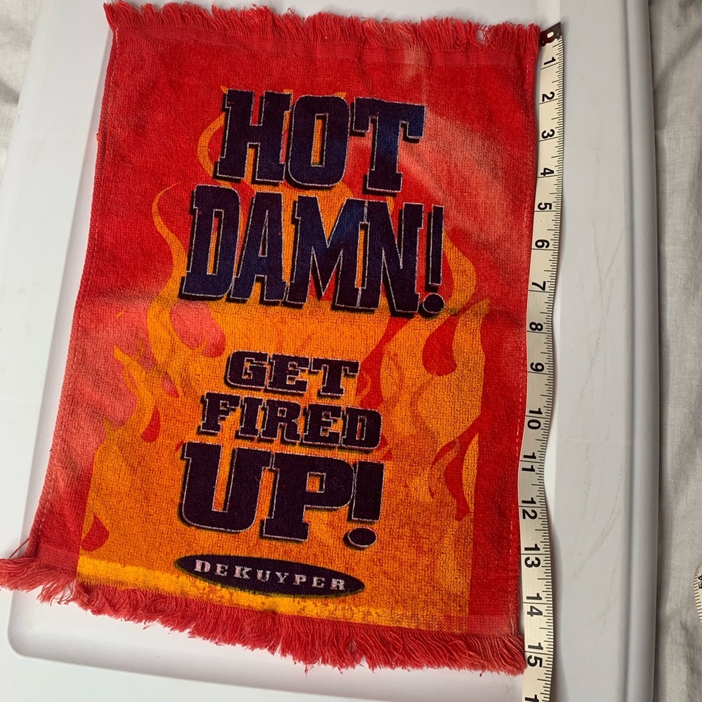 vintage DeKuyper bar towel Hot Damn! Get Fired Up promotional item Schnapps